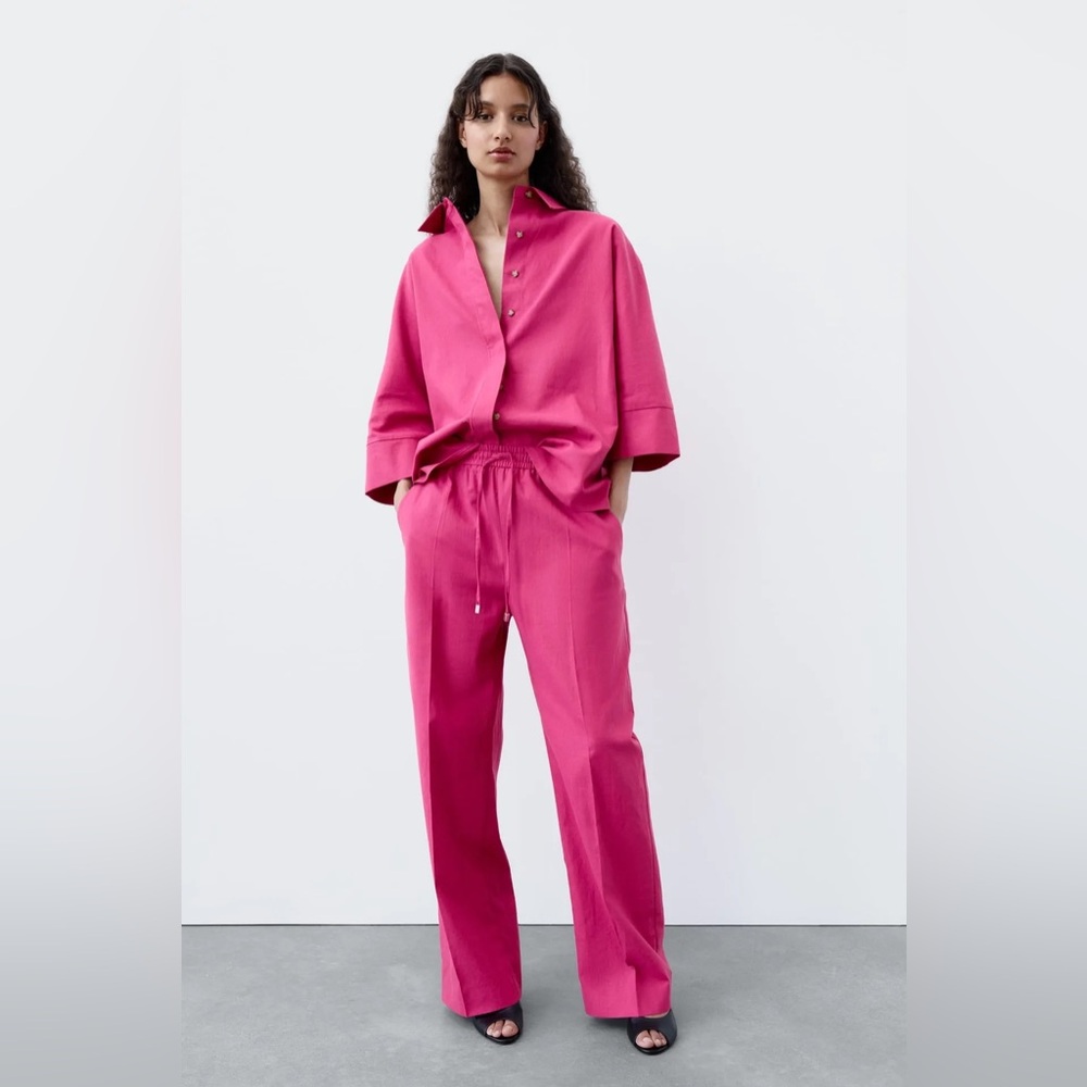 ZARA Oversized Linen Blend Shirt and Pants Set